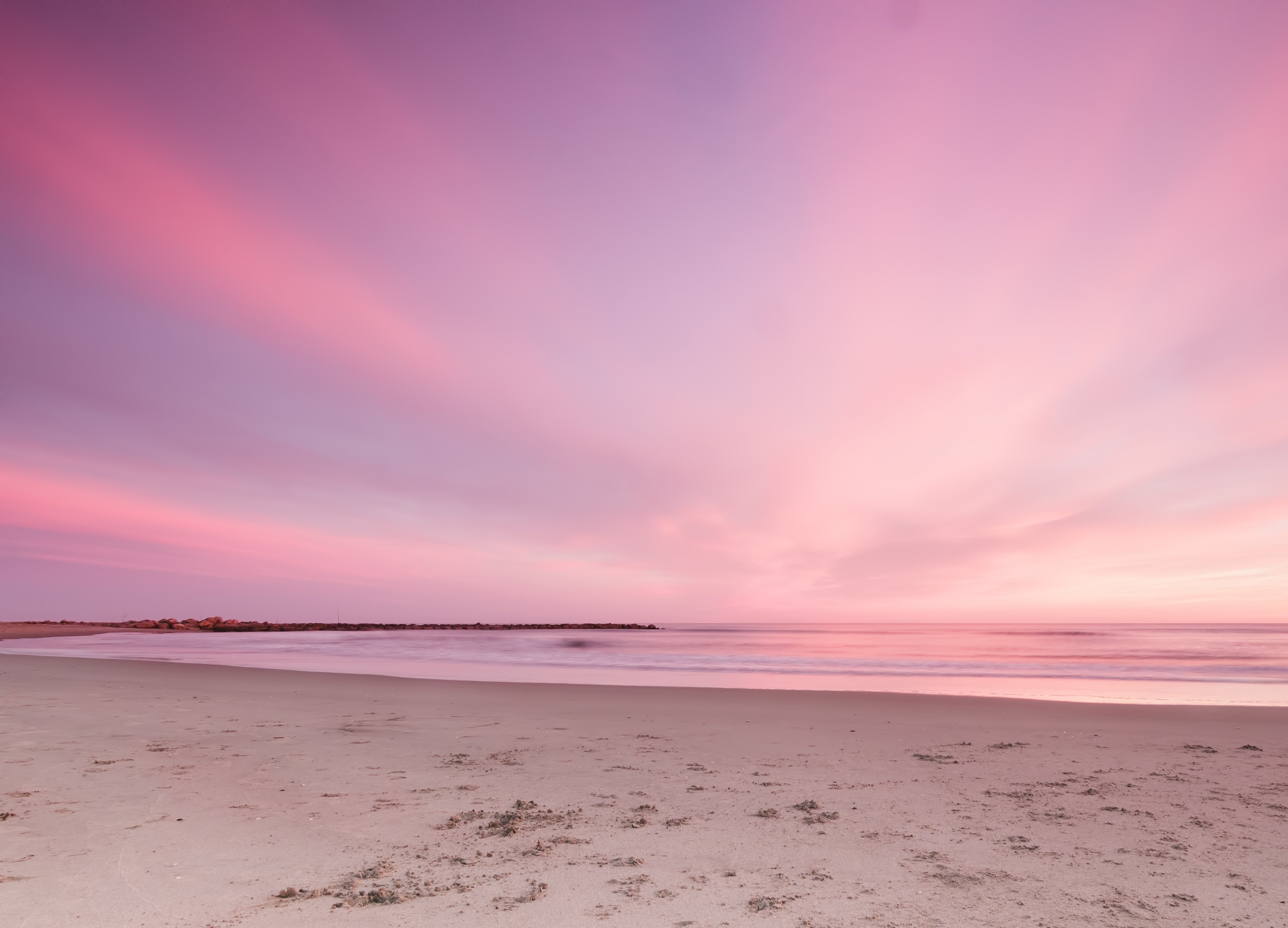 Sunset, Beach, The Sky, Horizon, Pink, Seascape